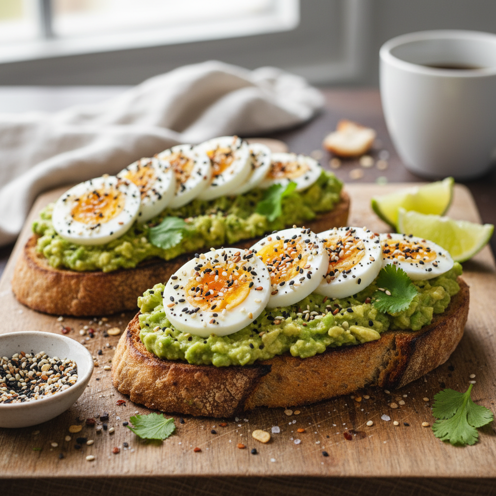 Avocado Toast with Hard-Boiled Egg and Everything Bagel Seasoning