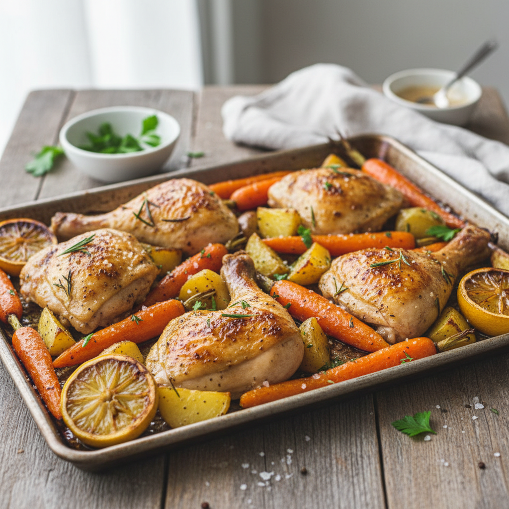 Sheet Pan Roasted Chicken and Root Vegetables (Carrots & Potatoes)