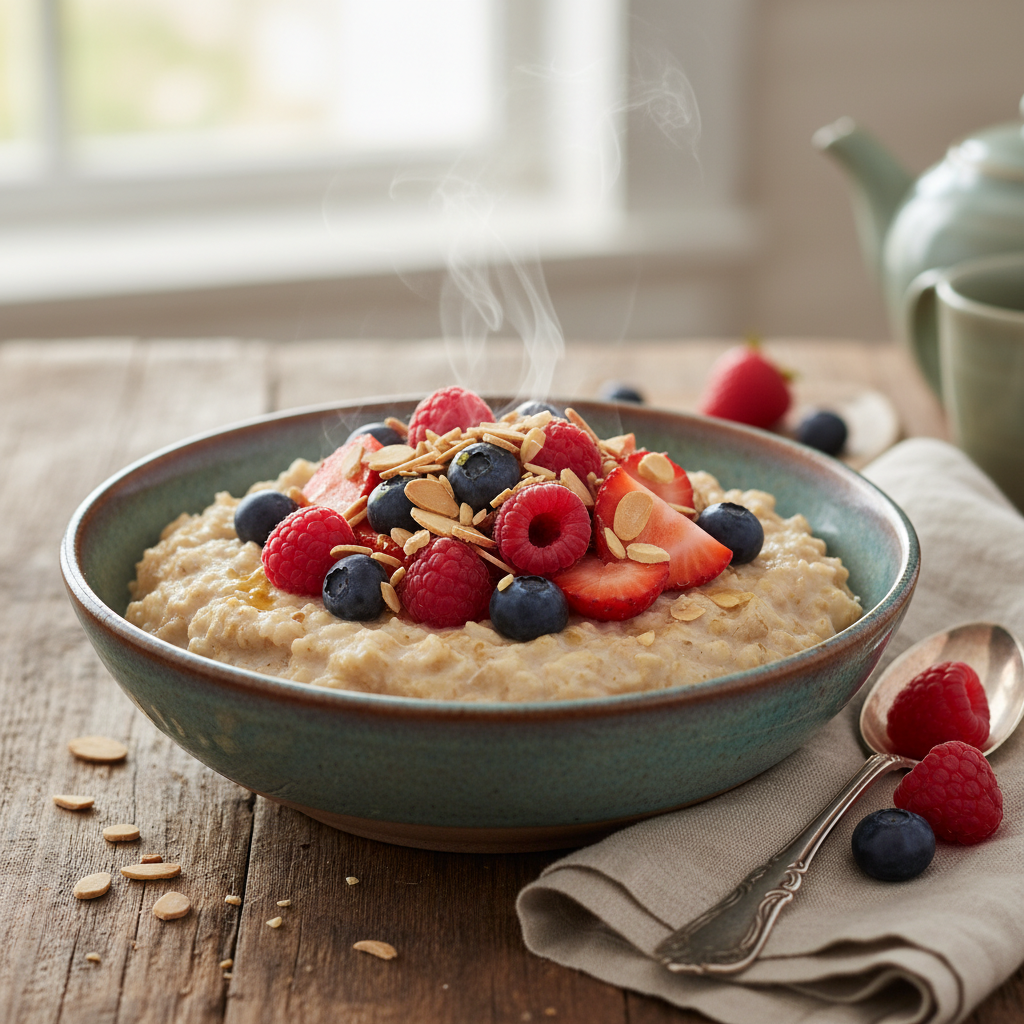 Quick Oatmeal with Berries and Toasted Almonds