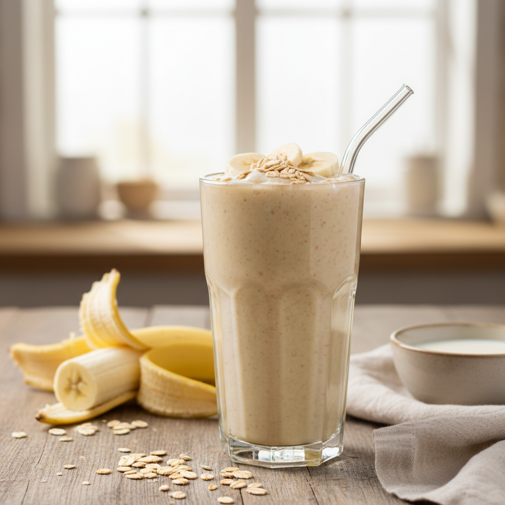 Breakfast Smoothie with Oats, Banana, and Milk