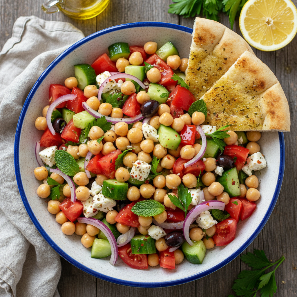 Mediterranean Chickpea Salad with Cucumber and Tomato