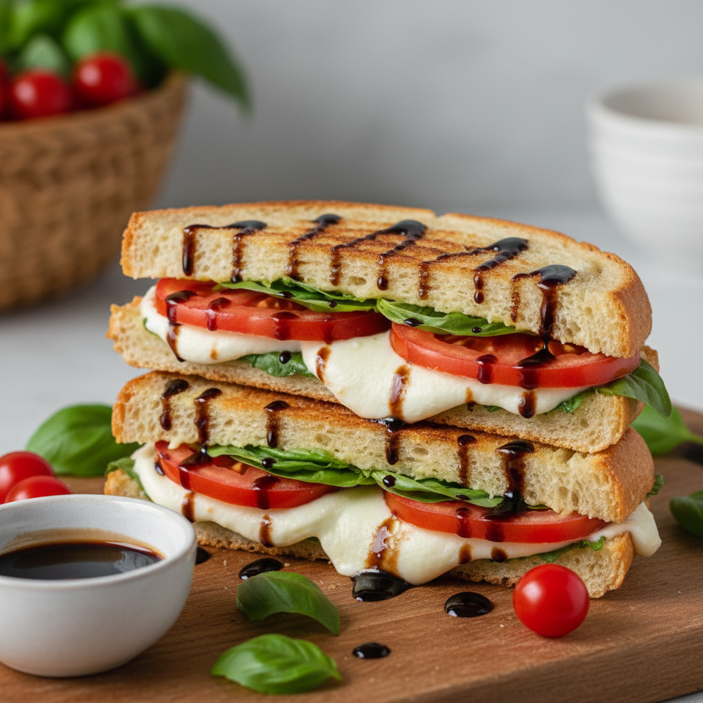 Tomato and Mozzarella Panini with Balsamic Glaze