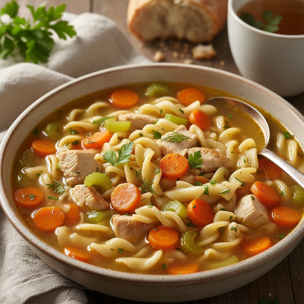 Homestyle Chicken Noodle Soup with Carrots and Celery