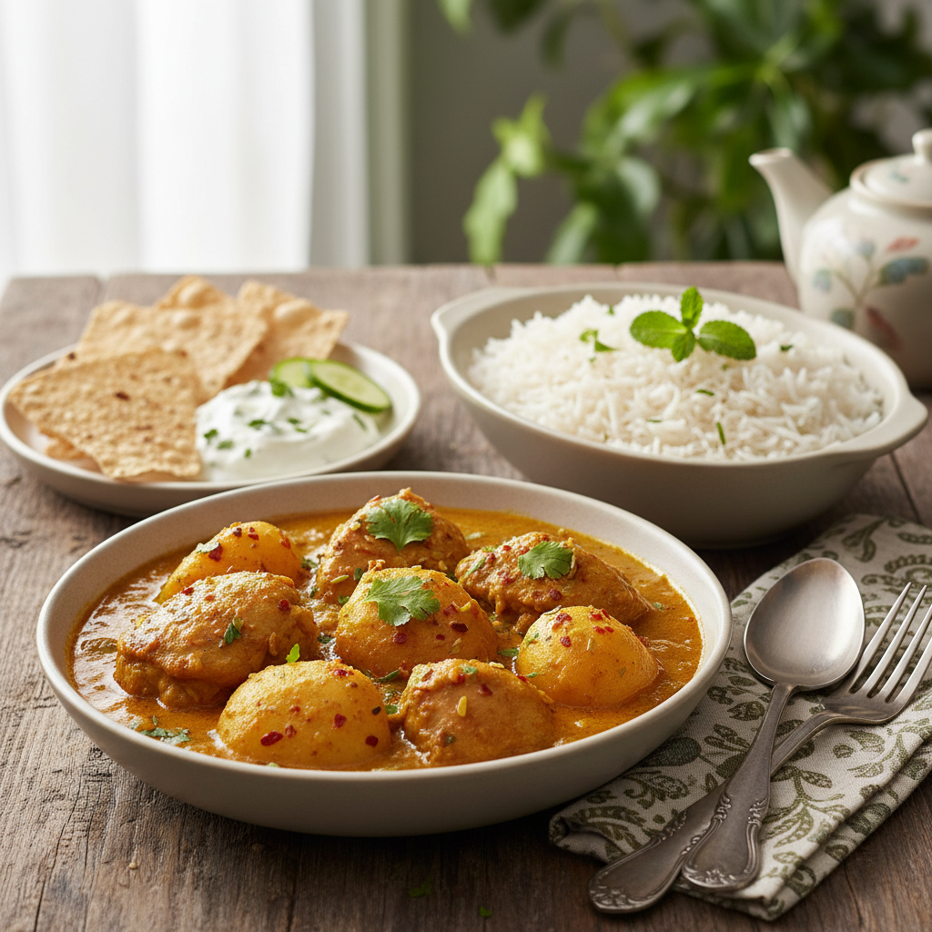 Chicken and Potato Curry with Steamed Rice