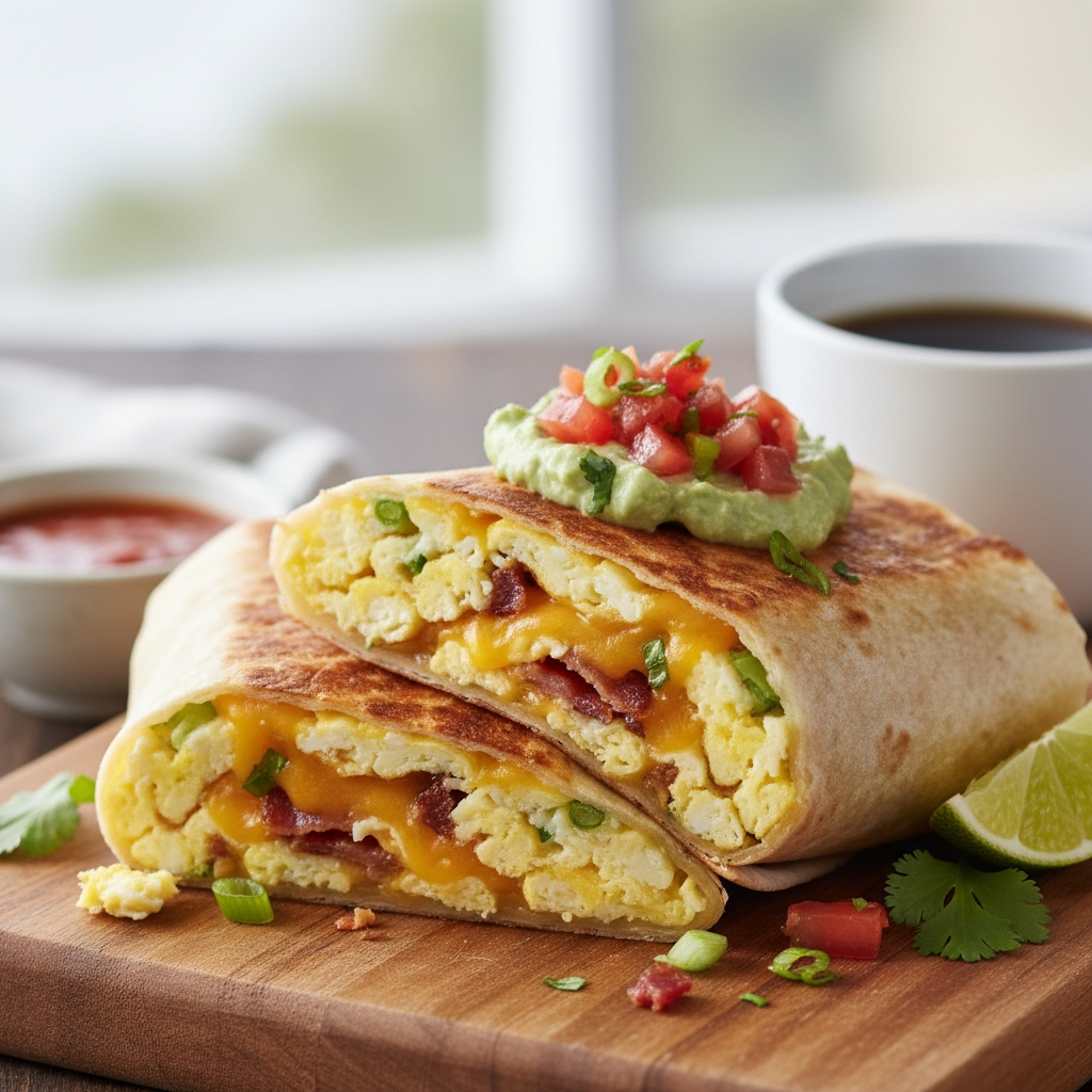 Savory Breakfast Burrito with Scrambled Eggs and Cheese
