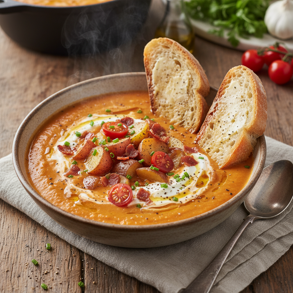 Loaded Potato and Tomato Soup
