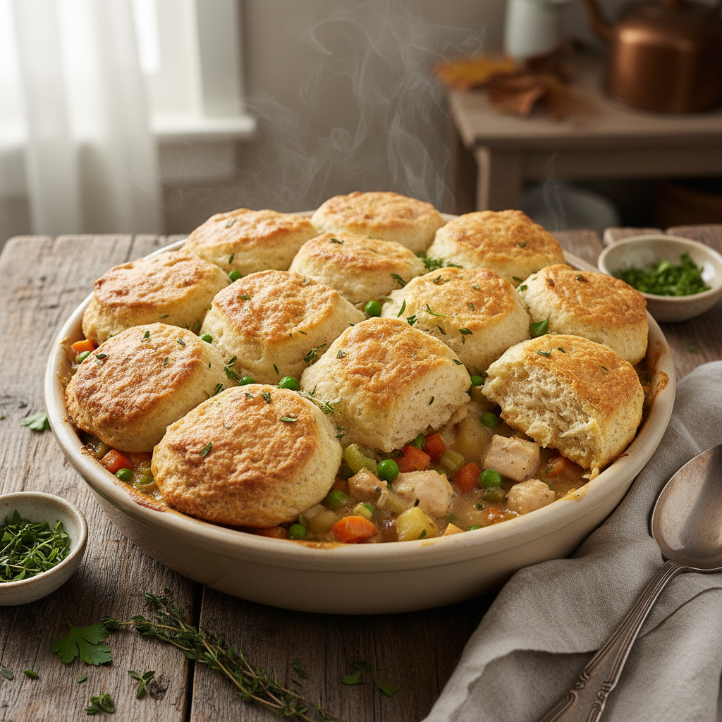 Comforting Chicken and Vegetable Pot Pie with Biscuit Topping