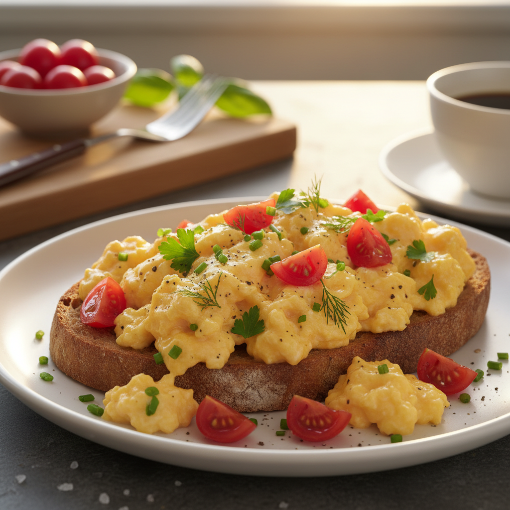 Scrambled Eggs with Diced Tomatoes and Herbs