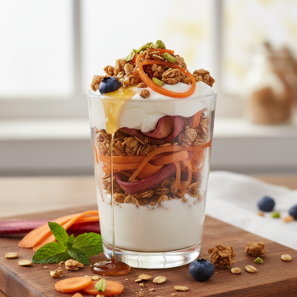 Yogurt Parfait with Granola and Sliced Carrots