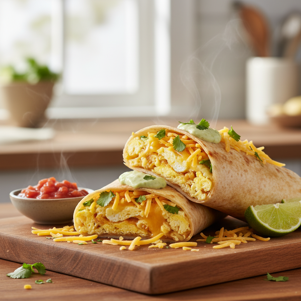 Quick Breakfast Burrito with Scrambled Eggs and Cheese