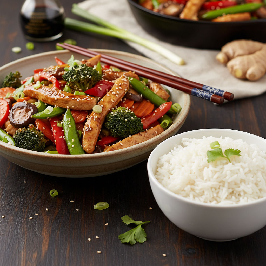 Chicken Breast and Veggie Stir-Fry with Rice