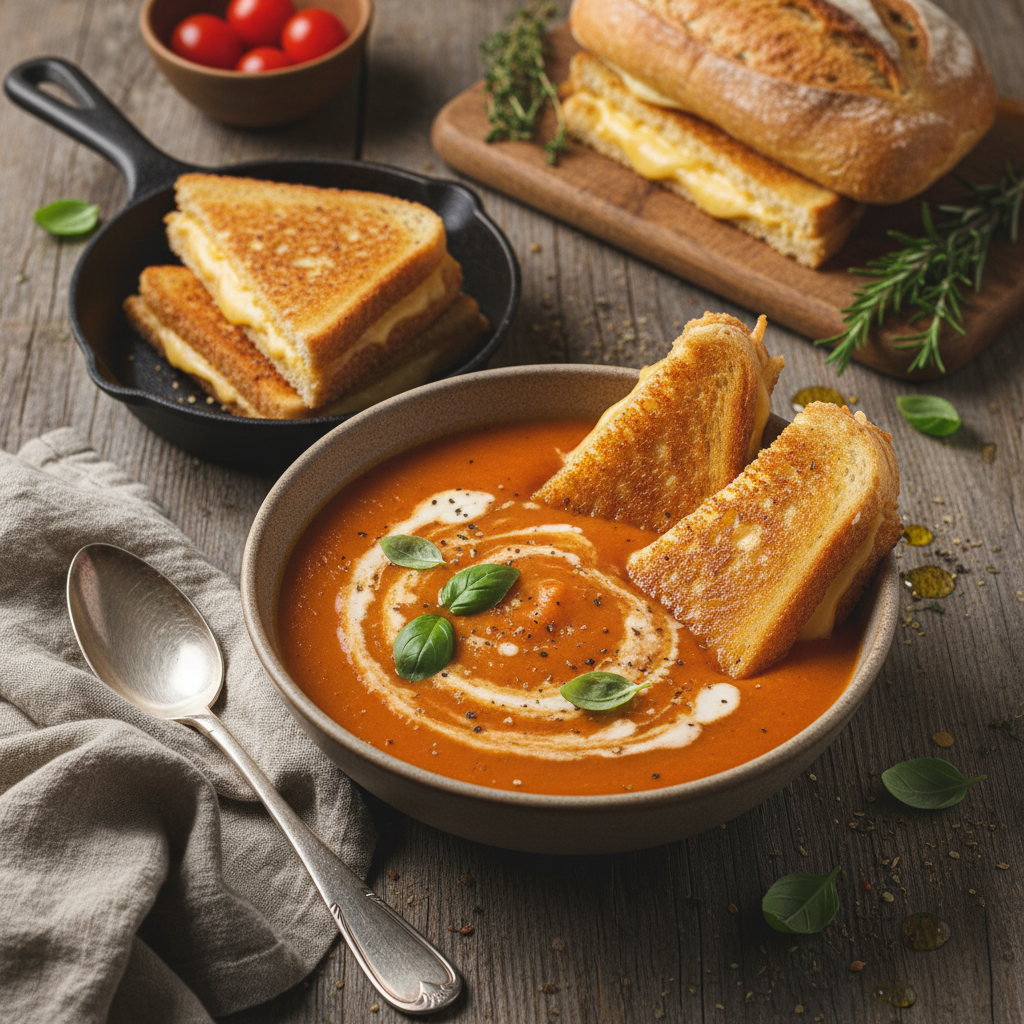Creamy Tomato Soup with Grilled Cheese Dippers