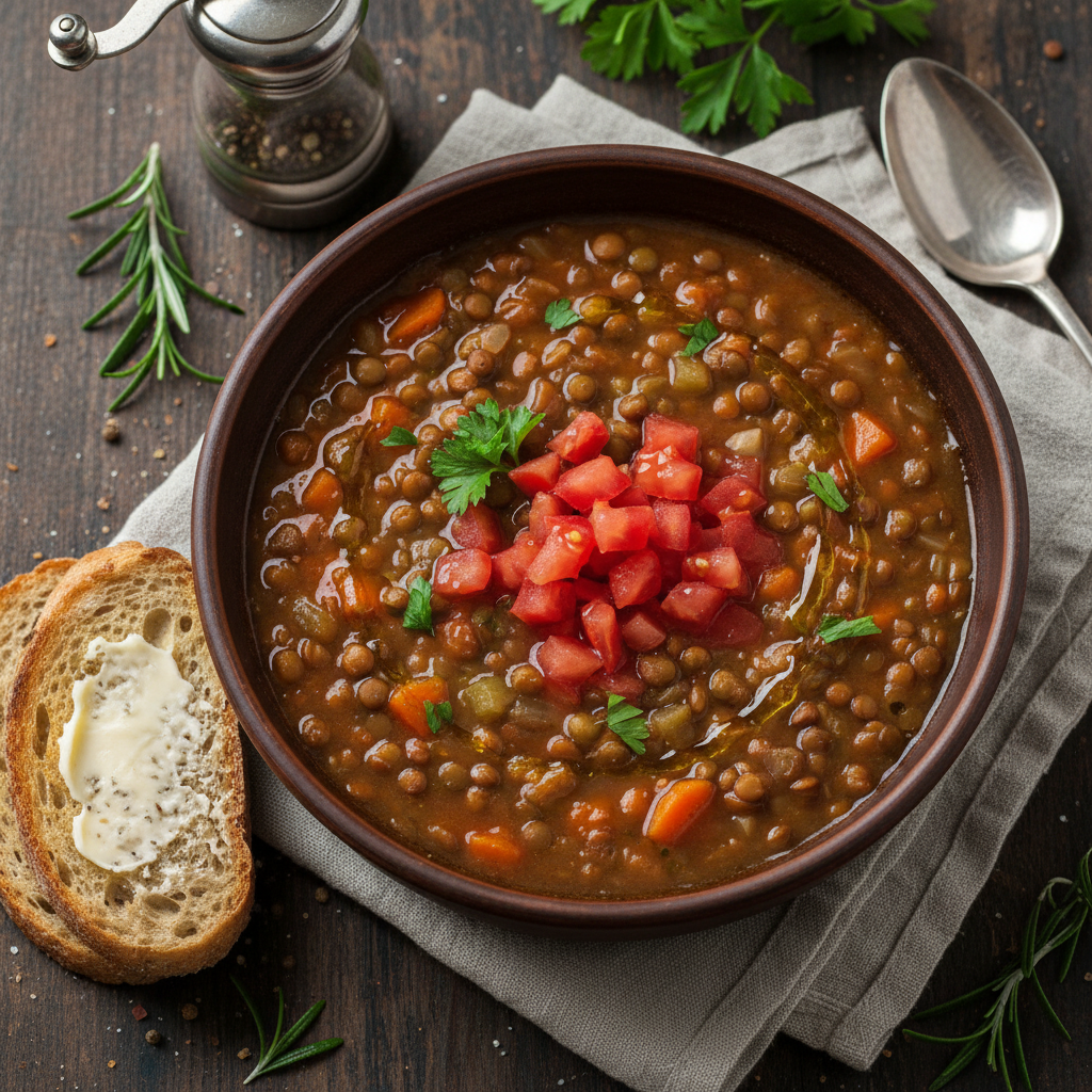 Hearty Lentil Soup with Diced Tomatoes