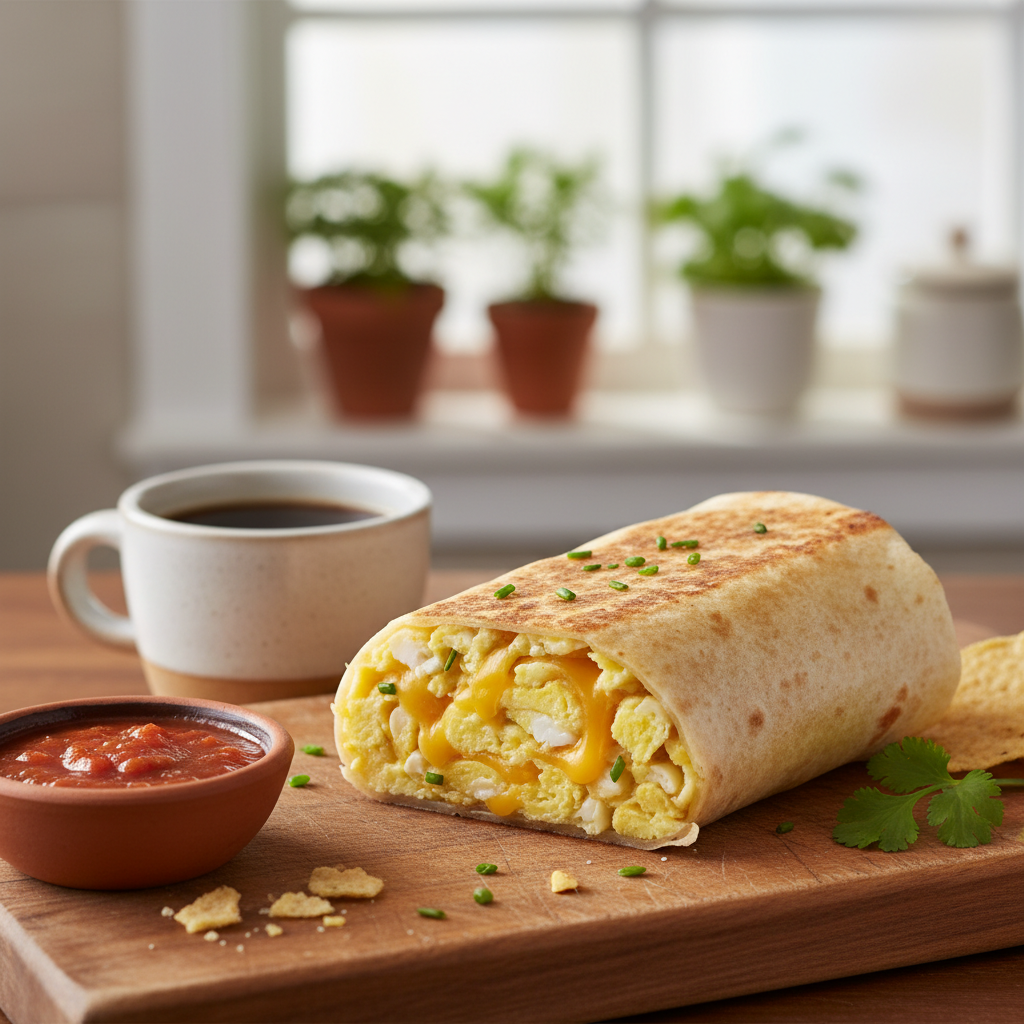 Simple Breakfast Burrito with Scrambled Eggs and Cheese