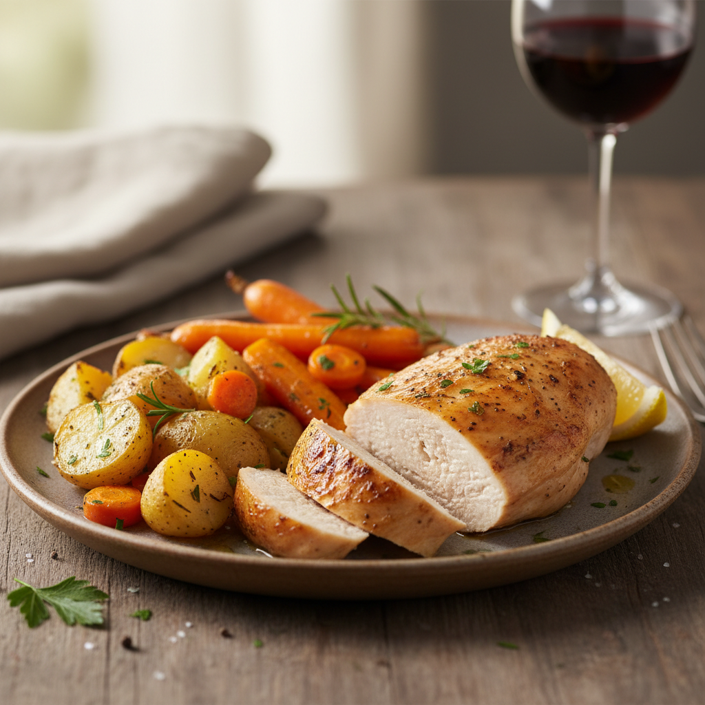 Baked Chicken Breast with Roasted Potatoes and Carrots