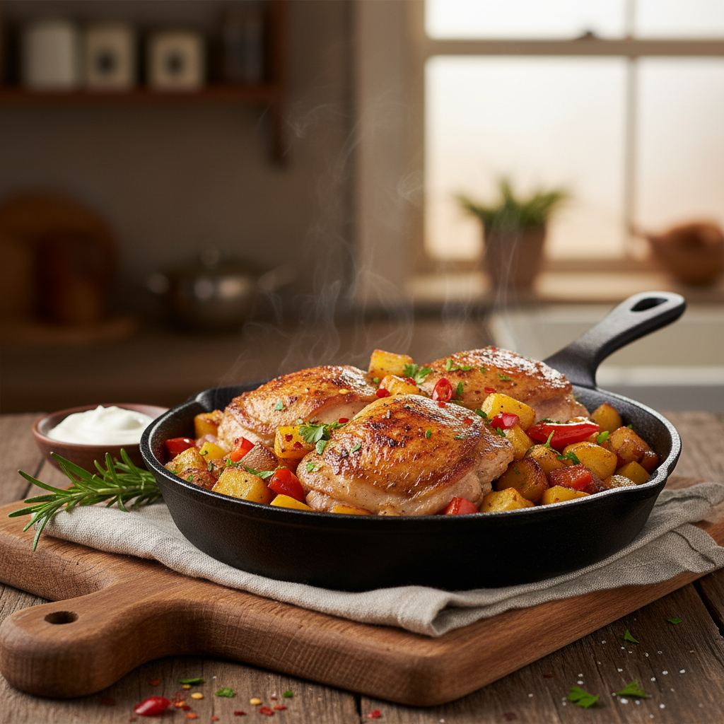 Skillet Chicken and Diced Potato Hash