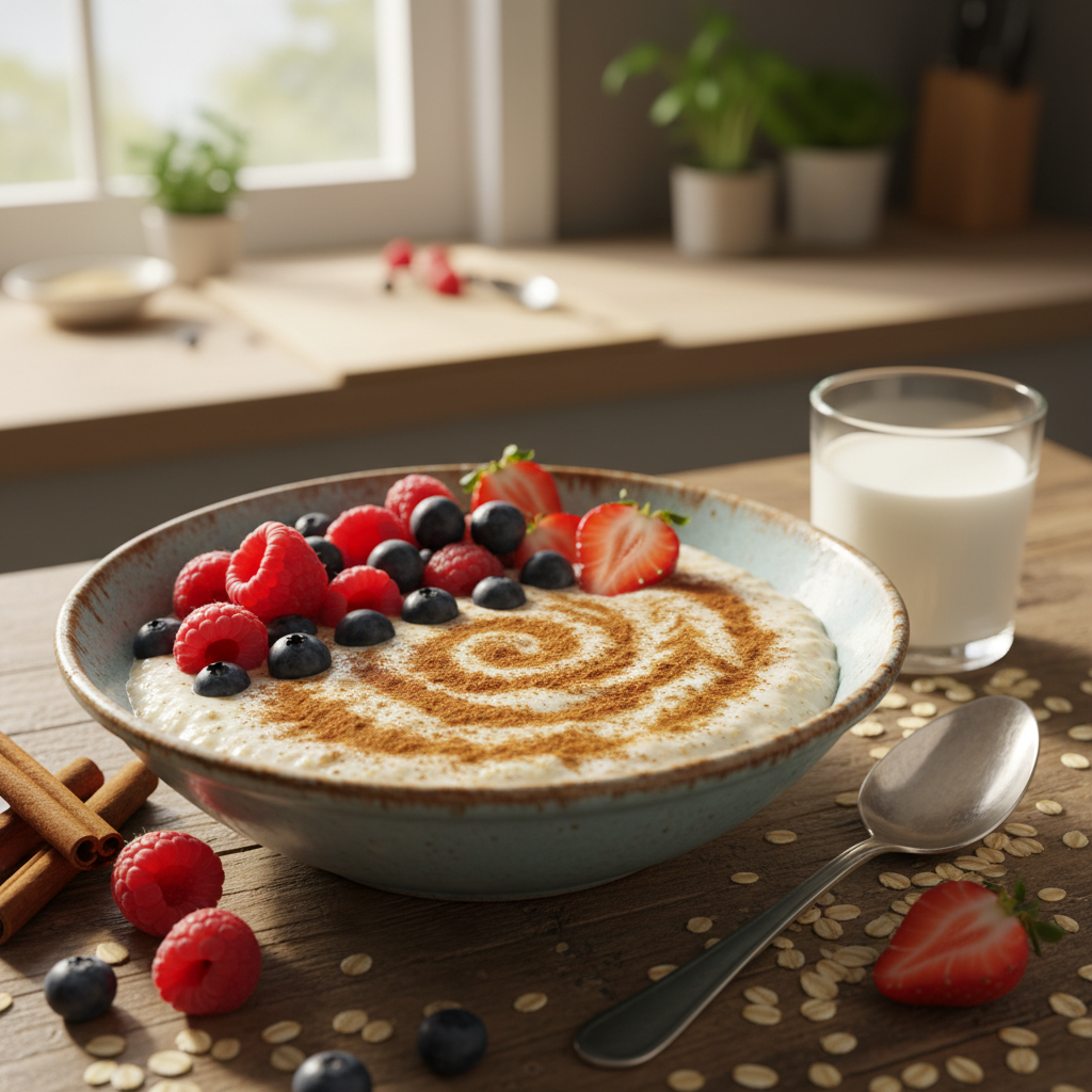 Creamy Oatmeal with Berries and a Hint of Cinnamon