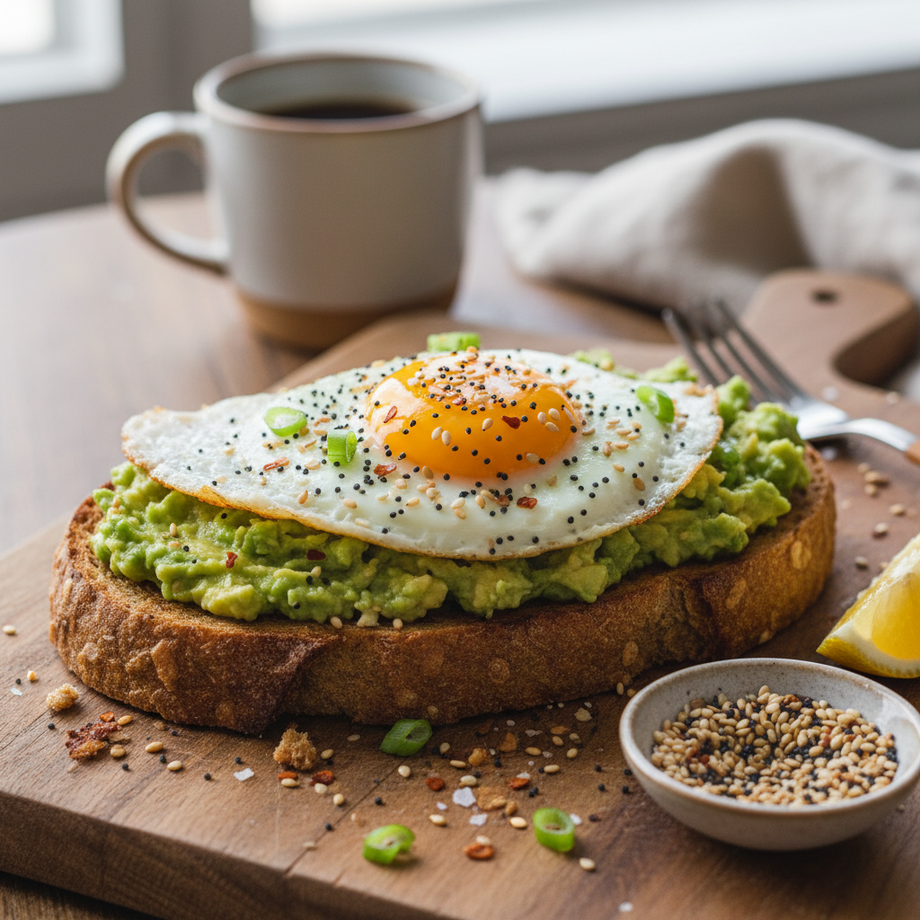 Avocado Toast with a Fried Egg and Everything Bagel Seasoning