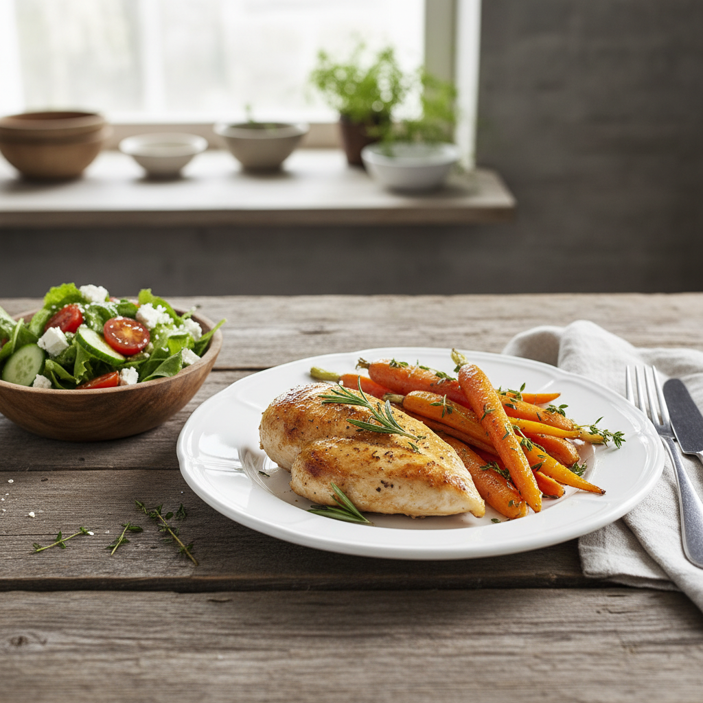 Baked Chicken Breast with Roasted Carrots and a Side Salad