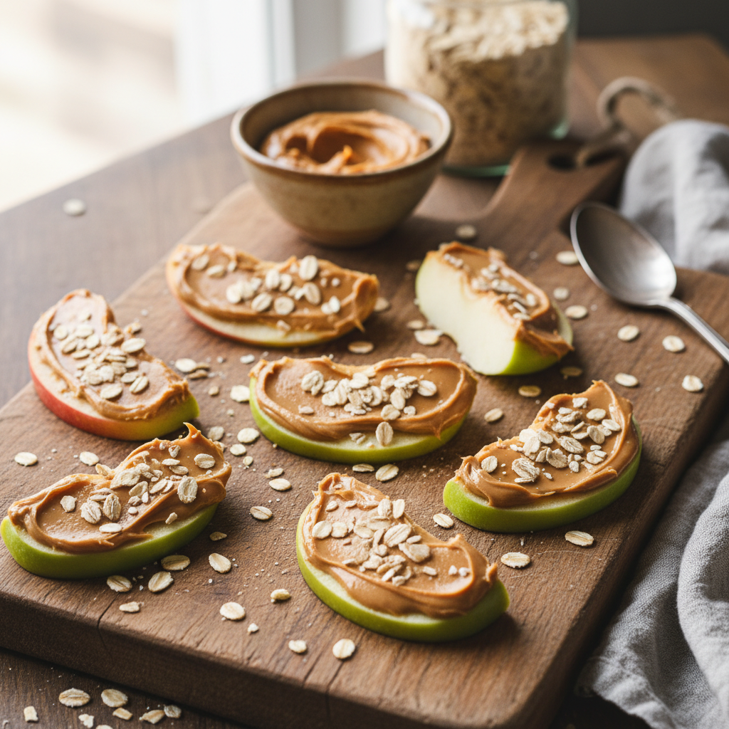Apple Slices with Peanut Butter and a sprinkle of Oats