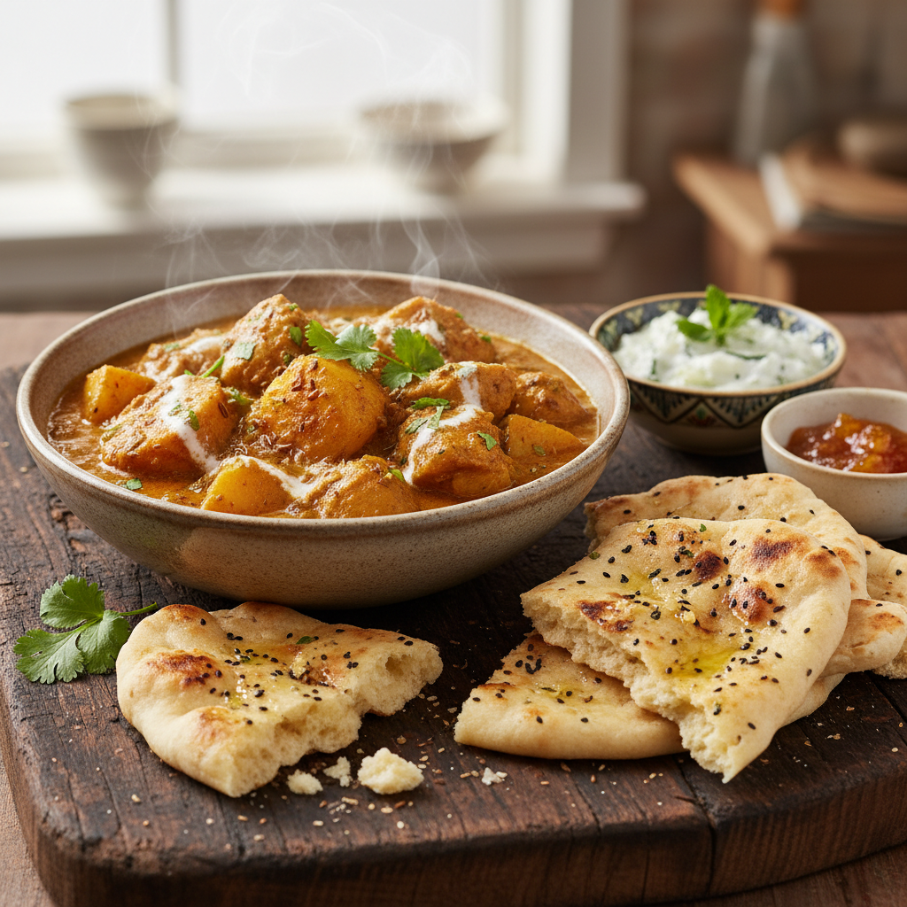 Hearty Chicken and Potato Curry with Naan Bread