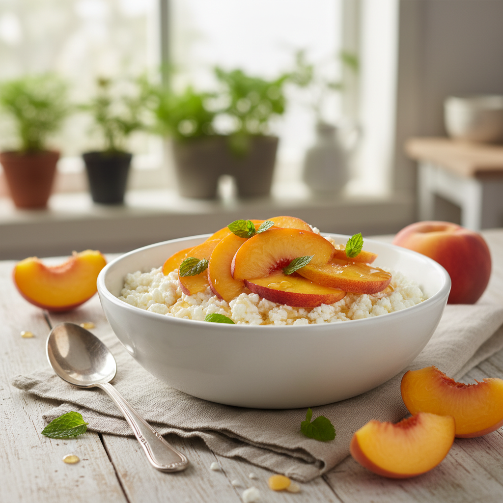 Cottage Cheese with Sliced Peaches
