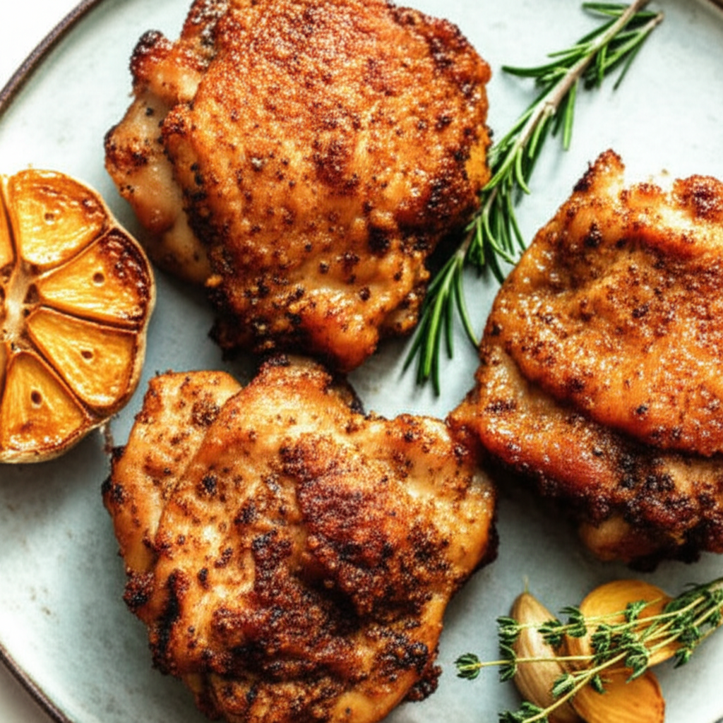 Crispy Roasted Chicken Thighs with Garlic and Herb Rub