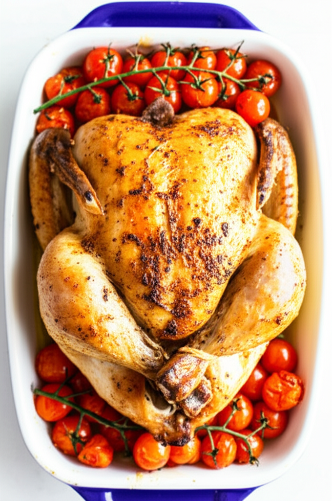 Golden Roasted Chicken with Burst Cherry Tomatoes