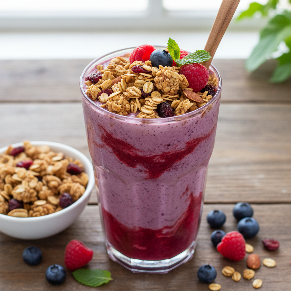 Quick Berry Blast Smoothie with Granola Topping
