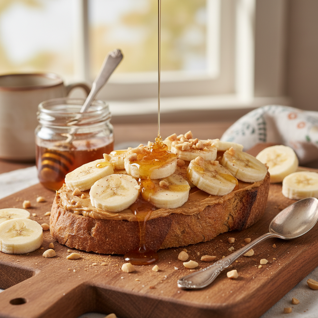 Peanut Butter Banana Toast with Honey Drizzle