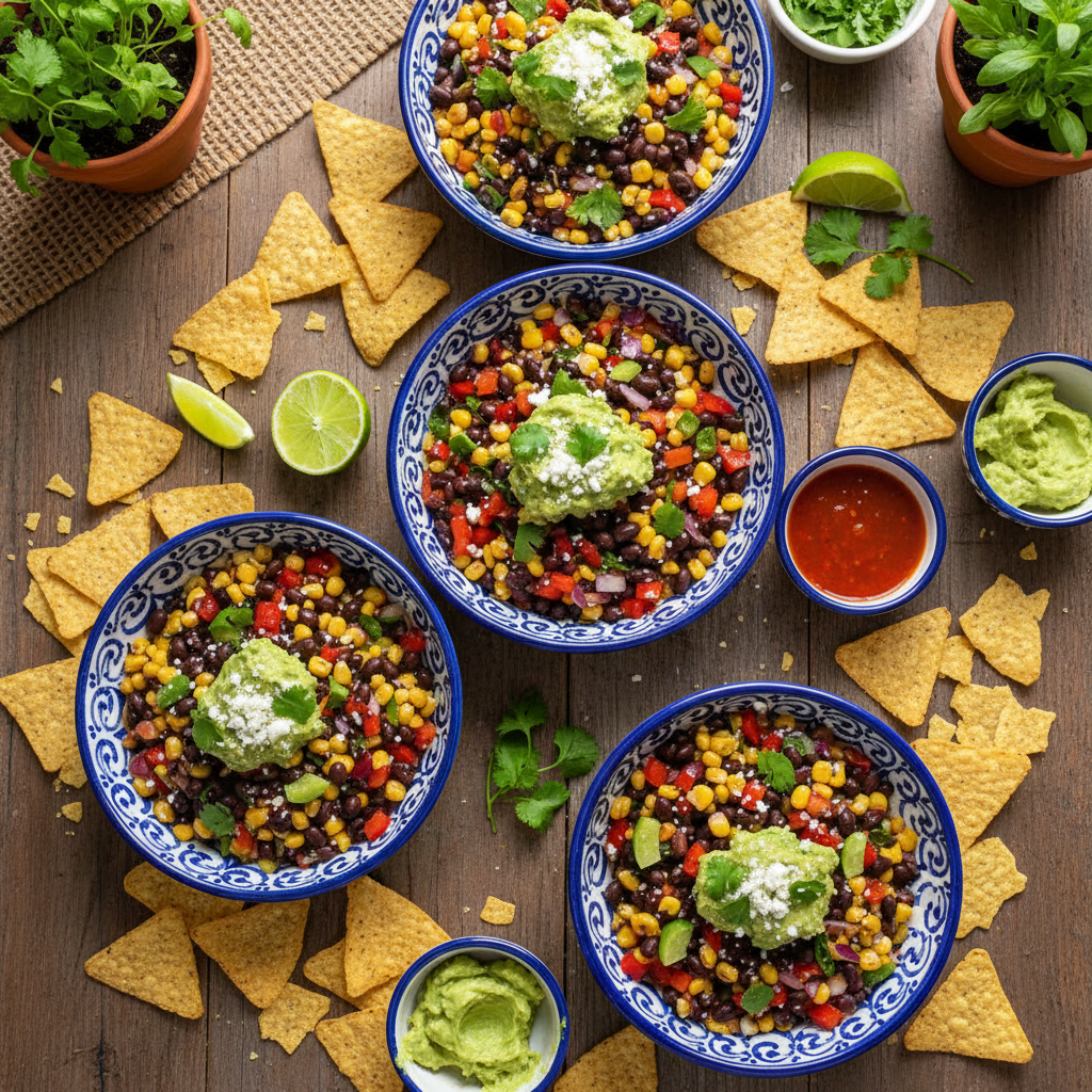 Black Bean and Corn Salsa Bowls with Tortilla Chips