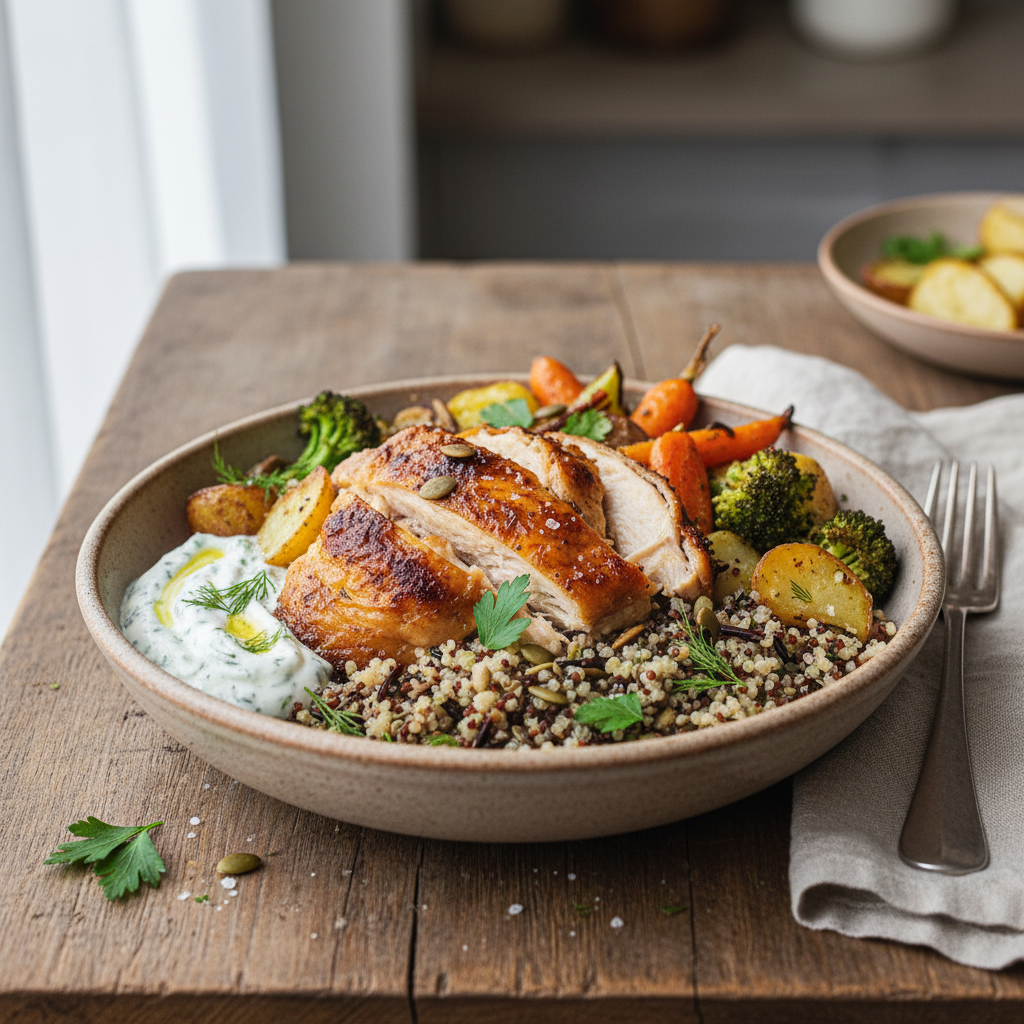 Leftover Roast Chicken and Veggie Grain Bowl