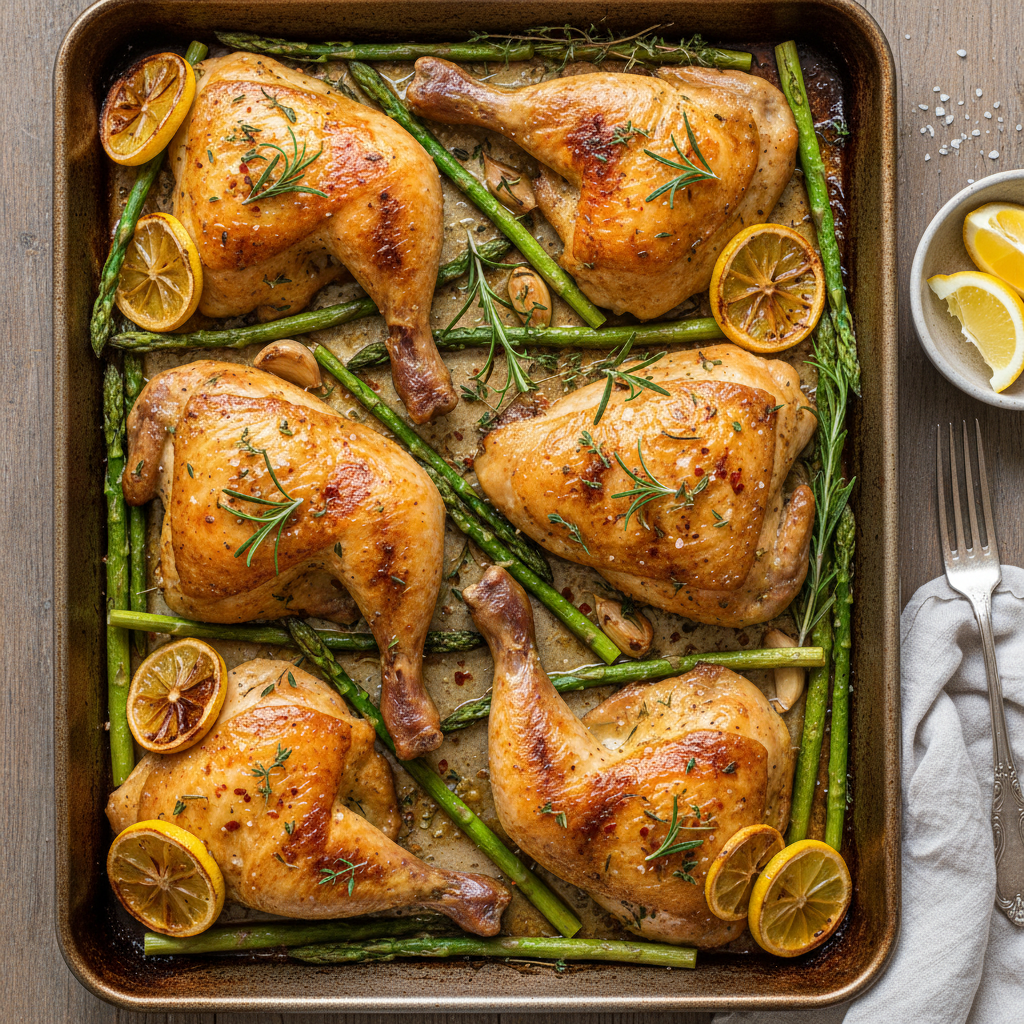 One-Pan Lemon Herb Roasted Chicken and Asparagus