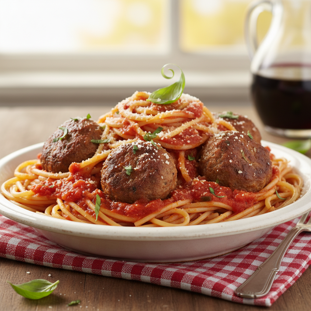 Simple Spaghetti with Marinara and Meatballs