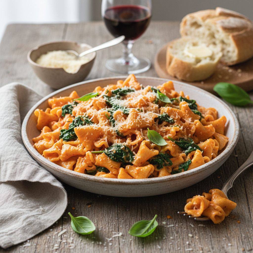 Creamy Tomato Pasta with Spinach and Parmesan