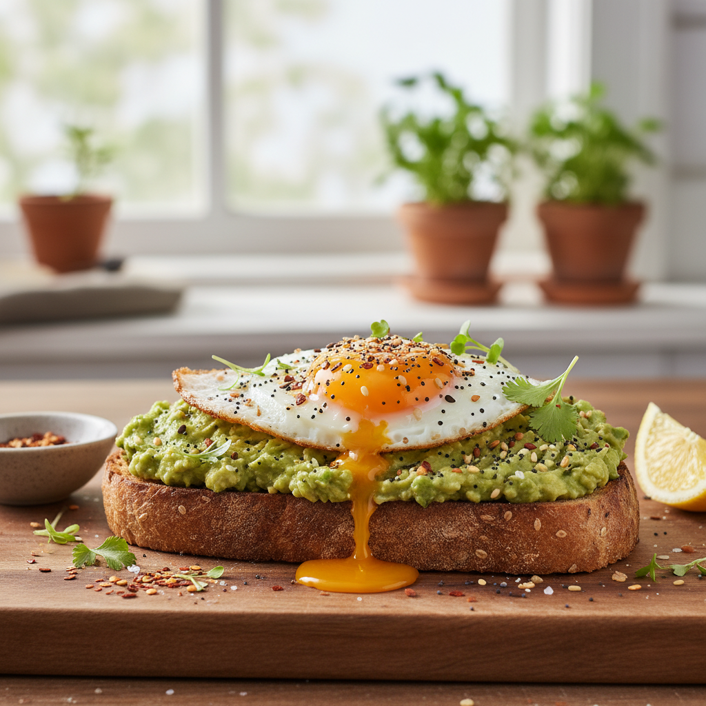 Avocado Toast with Everything Bagel Seasoning and Fried Egg