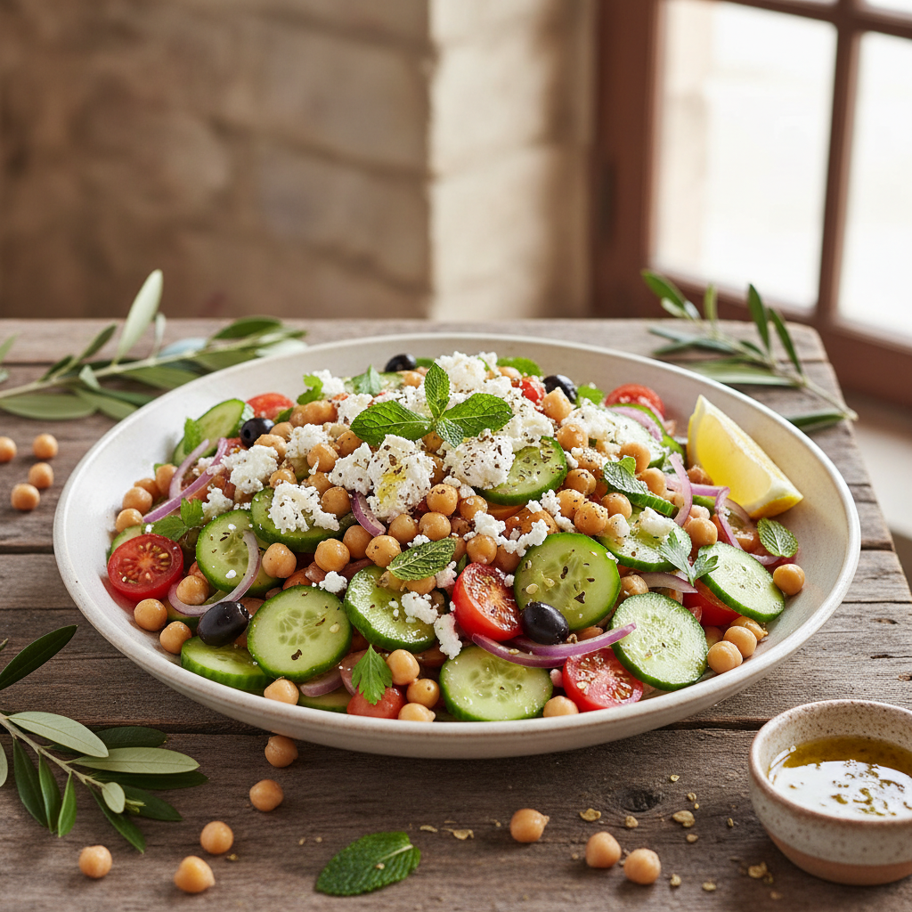 Mediterranean Chickpea and Cucumber Salad with Feta