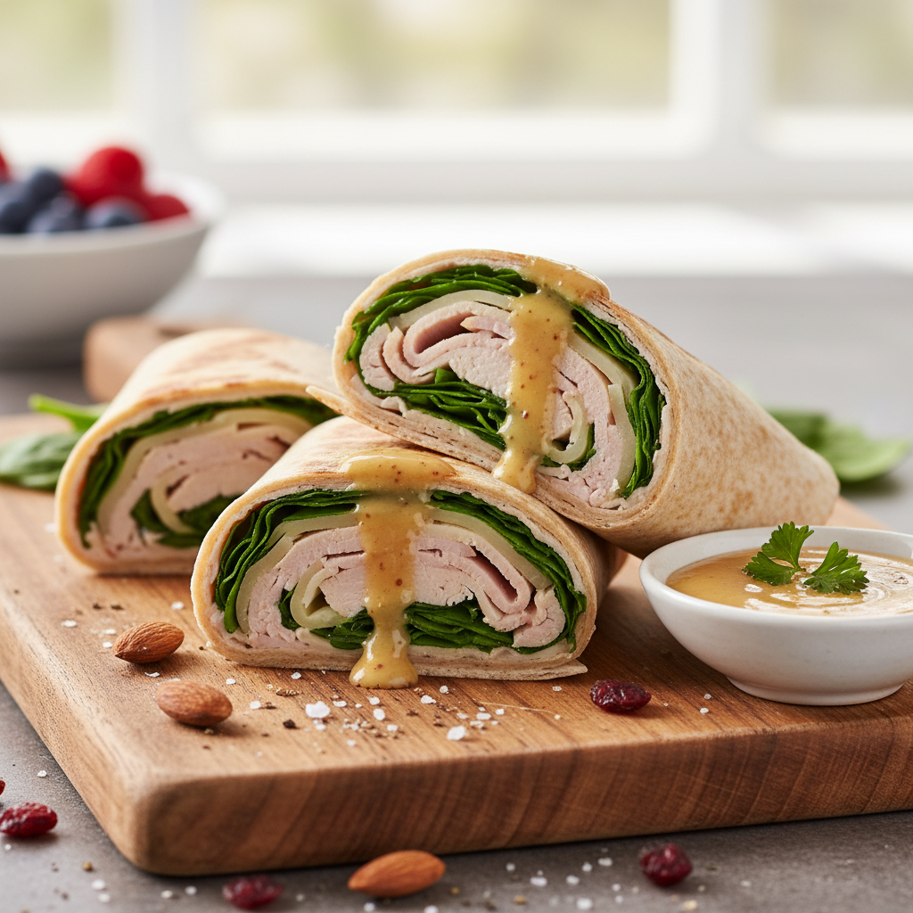 Turkey and Swiss Wrap with Spinach and Honey Mustard
