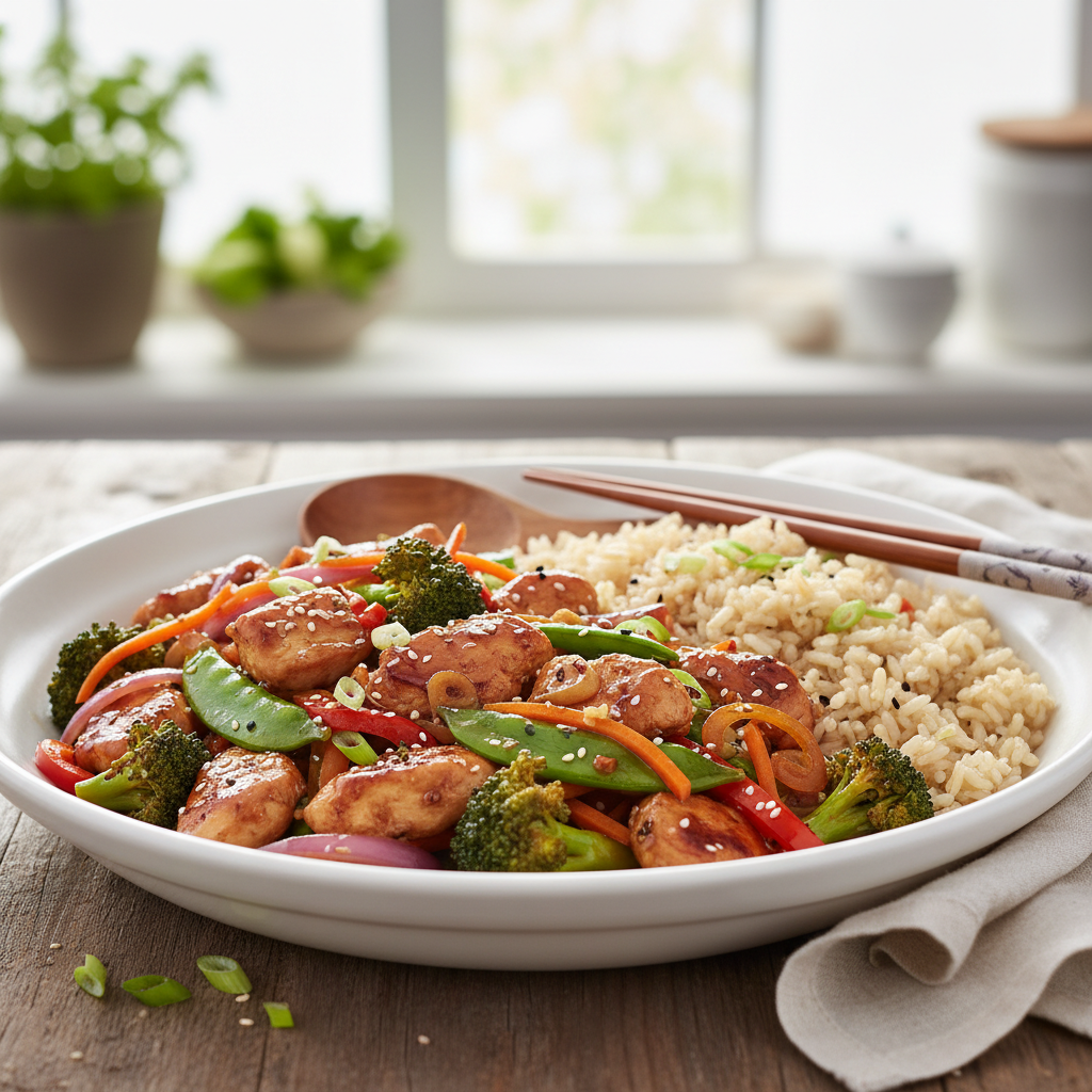 Quick Chicken and Veggie Stir-fry with Brown Rice