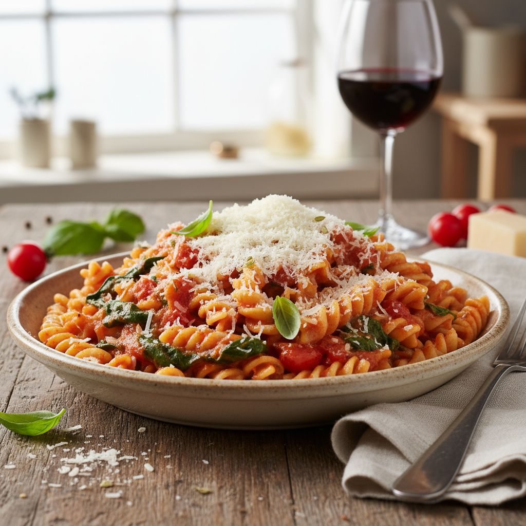 Creamy Tomato and Spinach Pasta with Parmesan