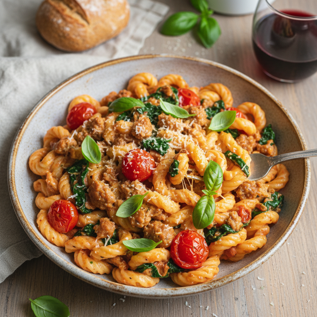 Creamy Tomato Pasta with Sausage and Spinach