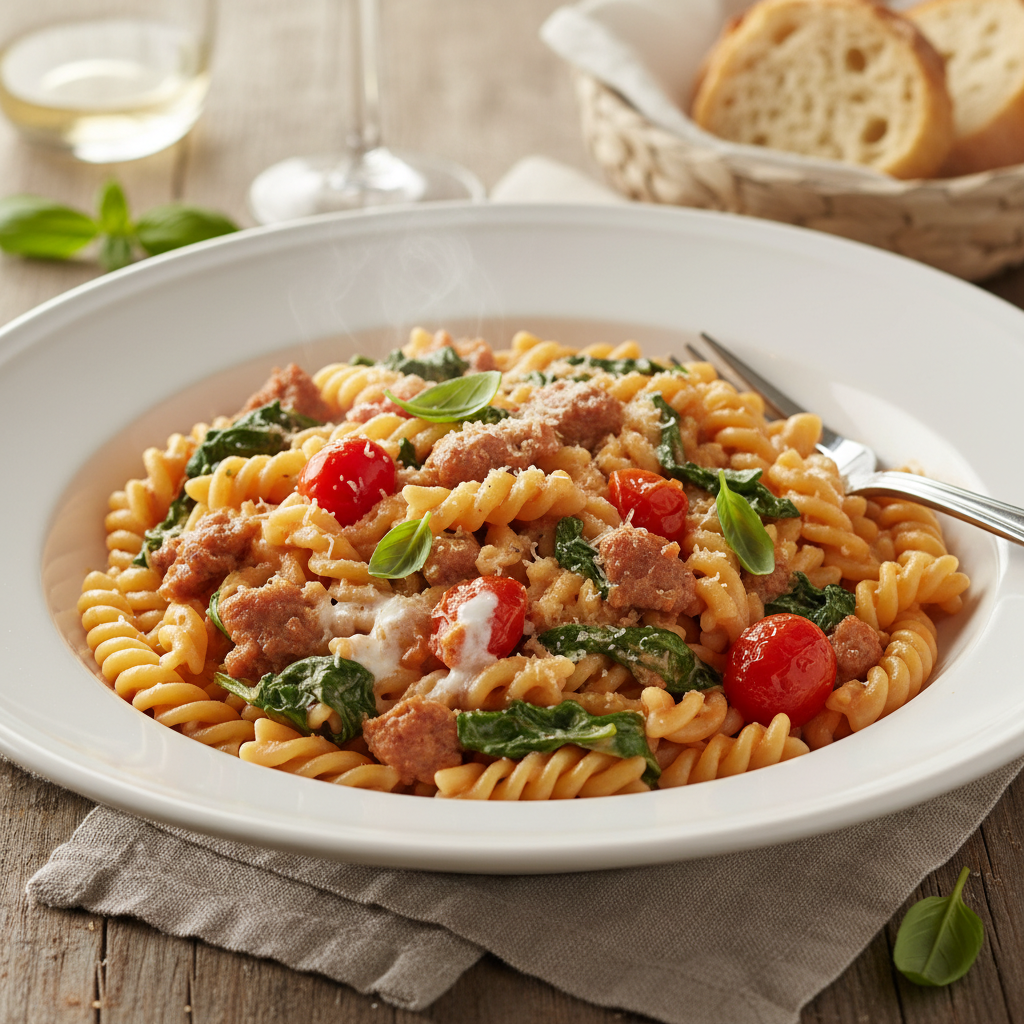 Creamy Tomato and Spinach Pasta with Italian Sausage