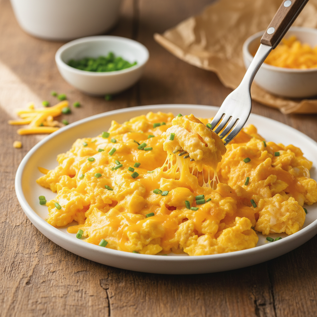 Quick Scrambled Eggs with Cheddar and Chives
