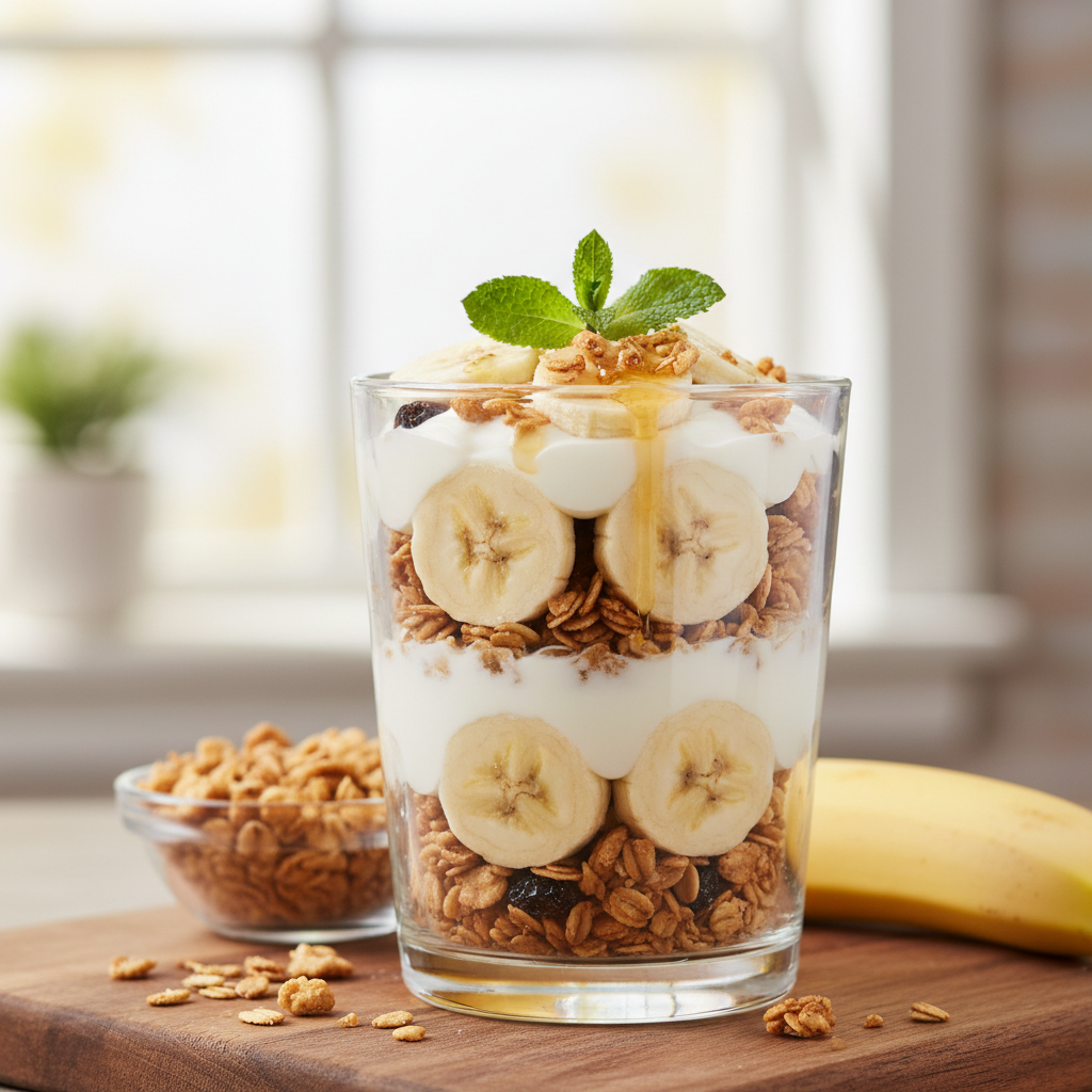 Easy Yogurt Parfait with Granola and Sliced Banana