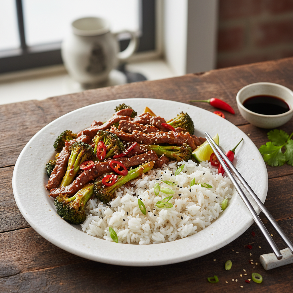 Spicy Beef and Broccoli Stir-Fry with Jasmine Rice