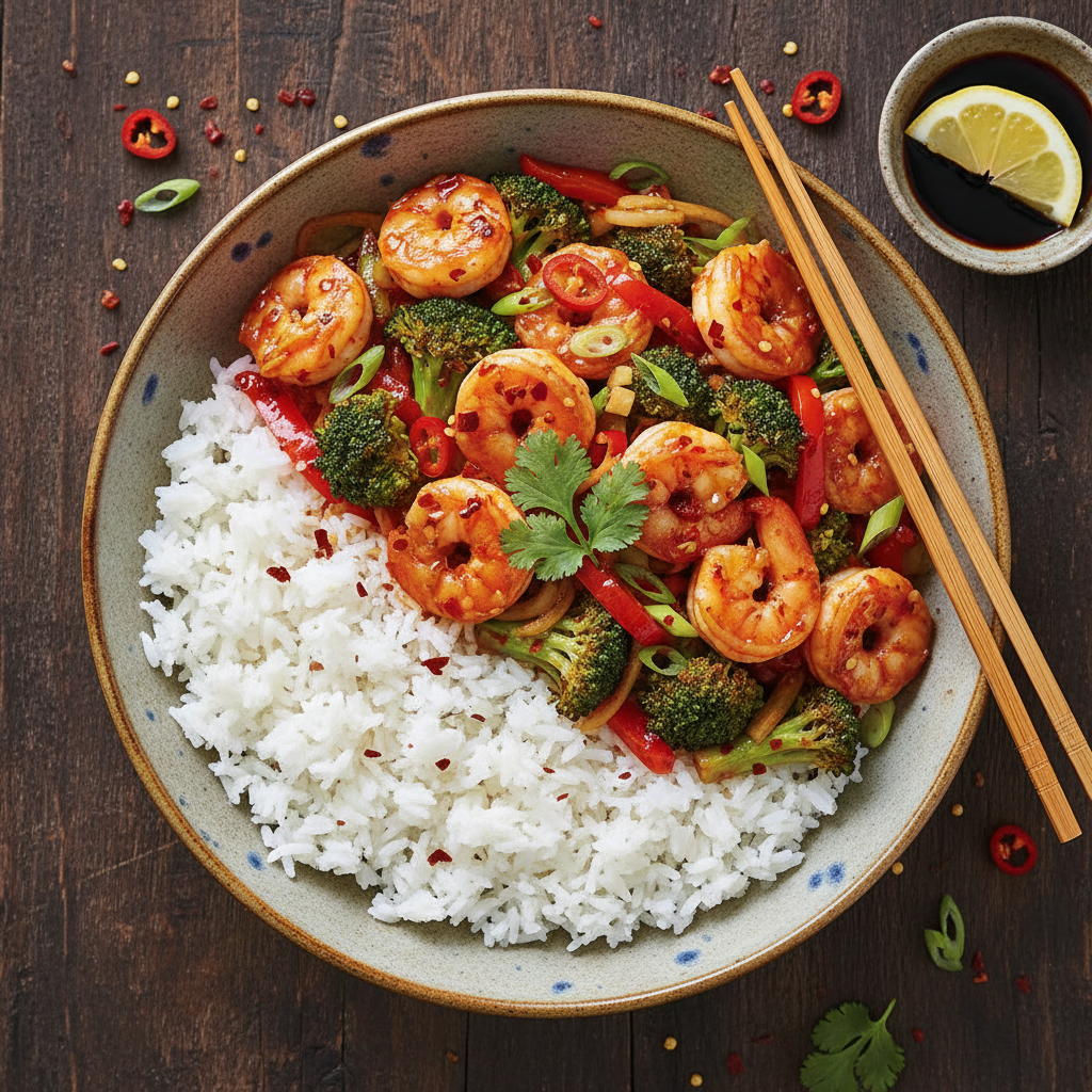 Spicy Shrimp and Broccoli Stir-Fry with Jasmine Rice