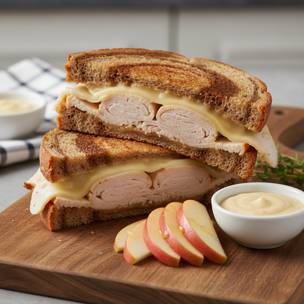 Turkey and Swiss Melt on Rye with Apple Slices