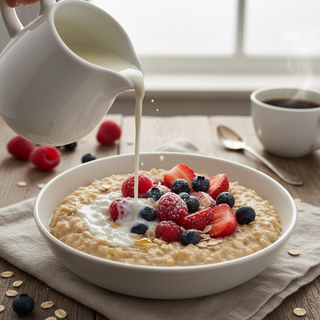 Creamy Oatmeal with Berries and Milk
