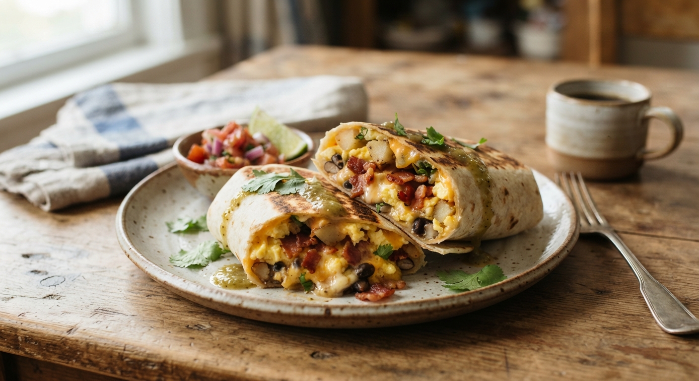 Cheesy Bacon and Egg Breakfast Burrito