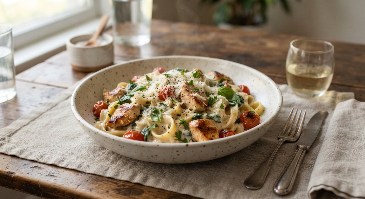 Creamy Chicken Breast Pasta with Romano Cheese